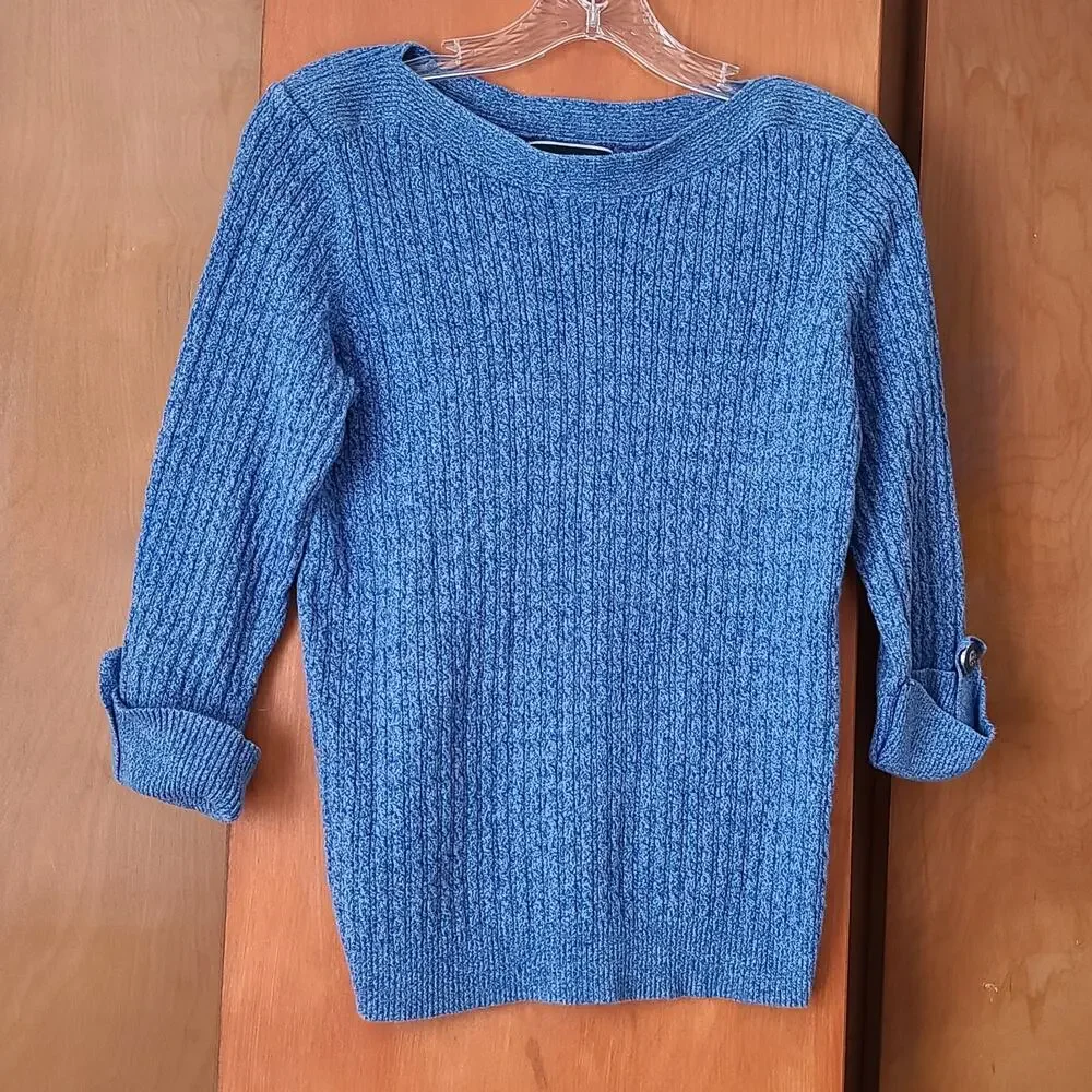 Womens Karen Scott Blue Cotton Knit Sweater Medium 3/4 Sleeve Classic - Picture 1 of 8